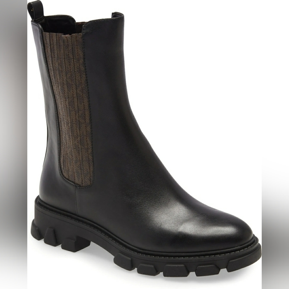 Michael Kors Designer MK Marabelle Black Studded Chelsea combat Leather Boot 7 M